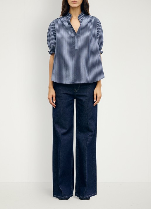Gerard Darel Louann tuniek met streepprint en ruches - voorkant 3 blauw