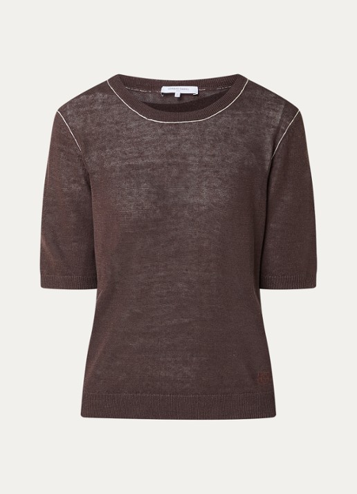 Gerard Darel Loumia fijngebreide top in linnenblend - voorkant 2 lichtbruin