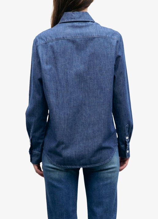 Gerard Darel Lucy blouse van denim met logoborduring - achterkant 4 donkerblauw