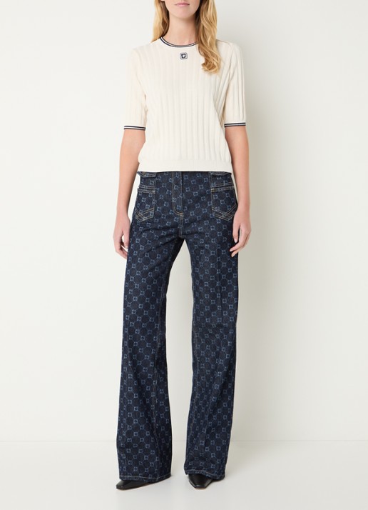 Gerard Darel Lyra ribgebreide top met logoborduring - voorkant 3 creme