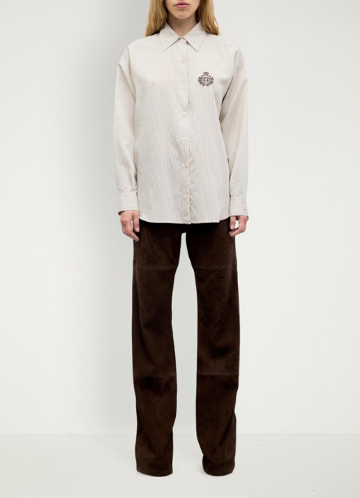 Gerard Darel Lys blouse met streepprint en borduring - voorkant 3 beige