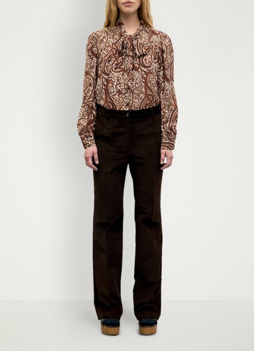 Gerard Darel Maby mid waist flared fit broek  - voorkant 5 donkerbruin