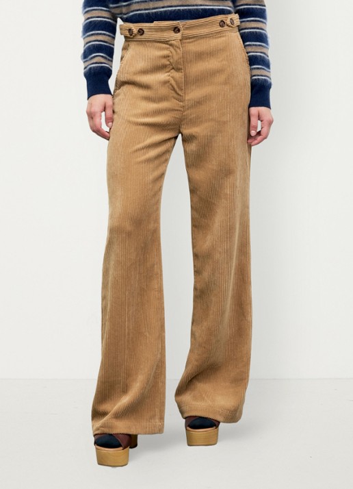 Gerard Darel Maev high waist loose fit broek  - detail 3 zand