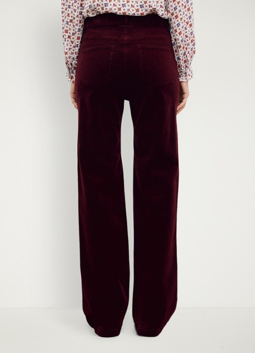 Gerard Darel Mag high waist wide fit broek van corduroy - achterkant 5 donkerrood