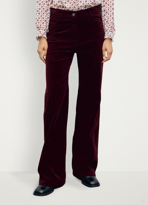 Gerard Darel Mag high waist wide fit broek van corduroy - detail 3 donkerrood