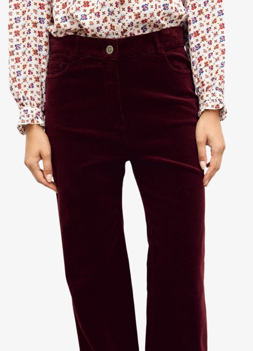 Gerard Darel Mag high waist wide fit broek van corduroy - detail 4 donkerrood