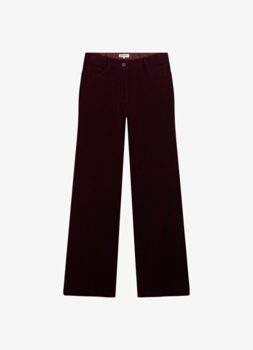 Gerard Darel Mag high waist wide fit broek van corduroy - voorkant donkerrood