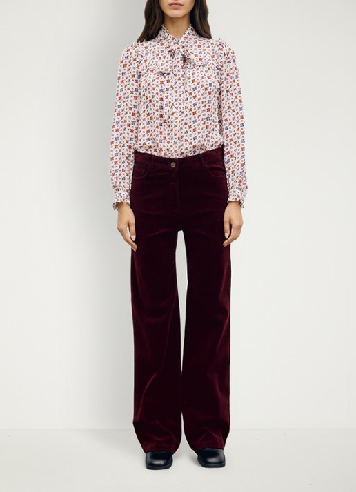Gerard Darel Mag high waist wide fit broek van corduroy - voorkant 2 donkerrood