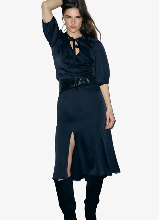 Gerard Darel Midi jurk met pofmouwen - detail 5 donkerblauw