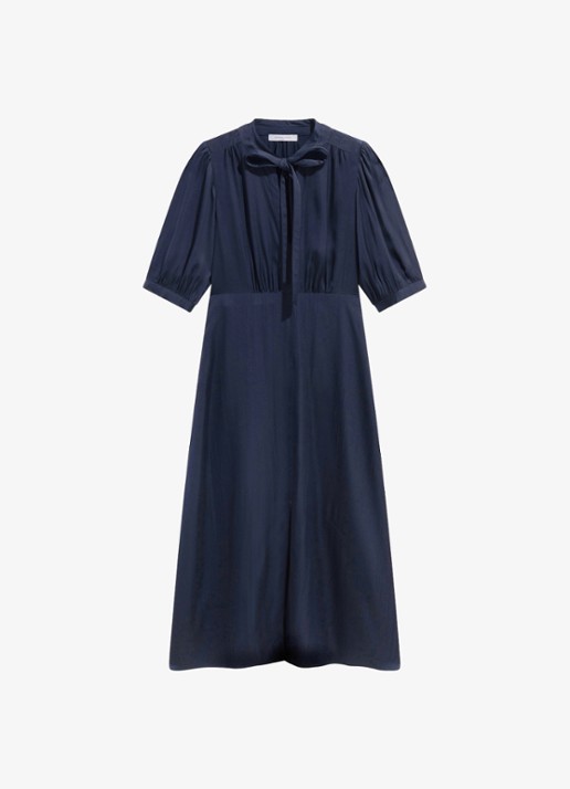 Gerard Darel Midi jurk met pofmouwen - voorkant donkerblauw