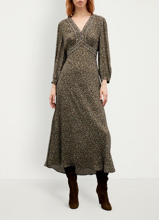 Gerard Darel Midi jurk met V-hals  - detail 5 mosgroen