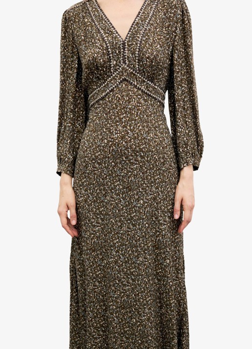 Gerard Darel Midi jurk met V-hals  - detail 5 mosgroen