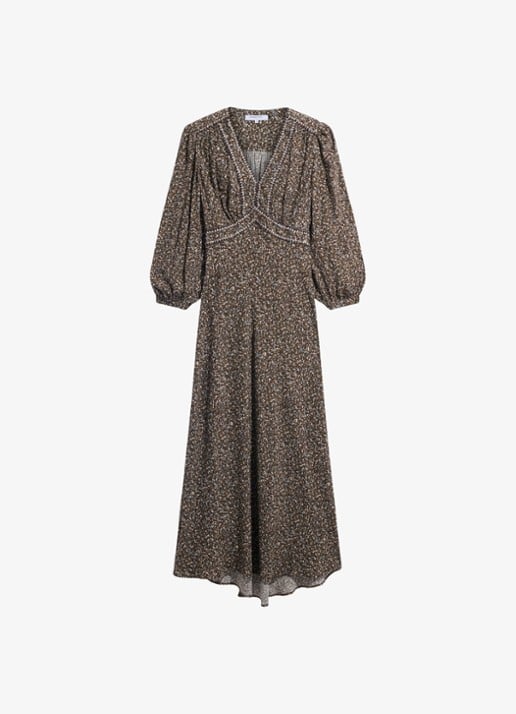 Gerard Darel Midi jurk met V-hals  - voorkant mosgroen