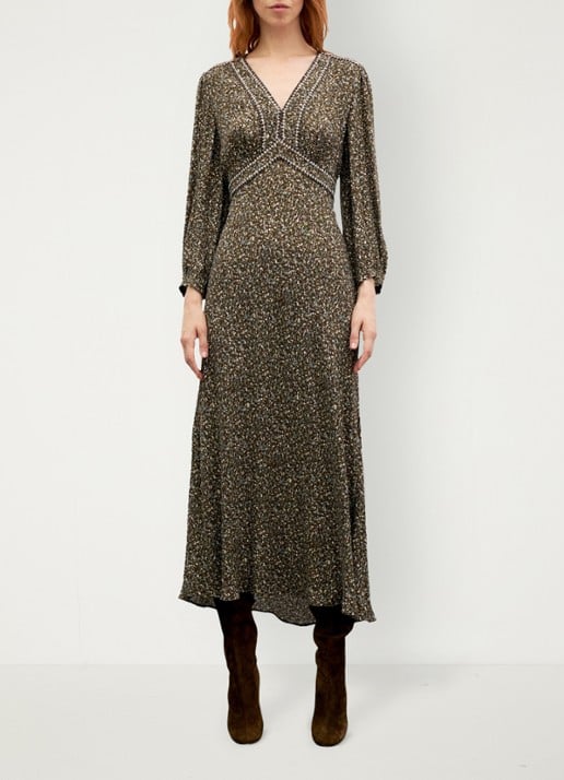 Gerard Darel Midi jurk met V-hals  - voorkant 2 mosgroen