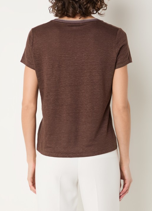 Gerard Darel Mirana T-shirt van linnen met lurex  - achterkant hazelnootbruin