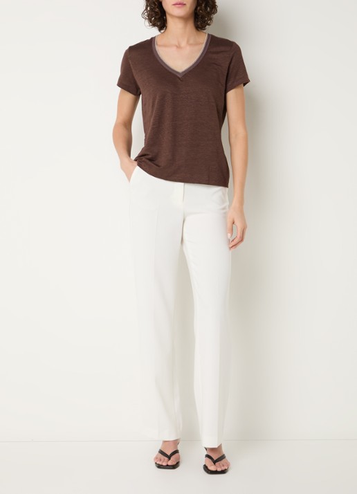 Gerard Darel Mirana T-shirt van linnen met lurex  - voorkant 3 hazelnootbruin