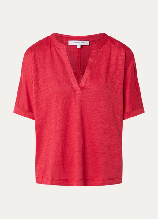 Gerard Darel Mirora T-shirt van linnen - voorkant 3 donkerrood