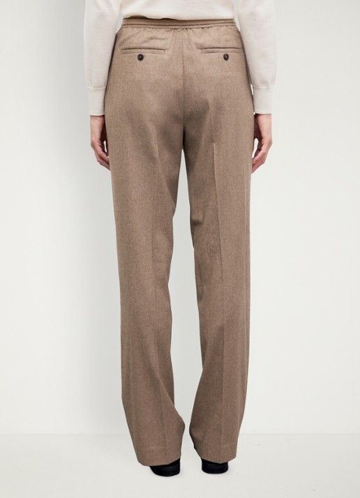 Gerard Darel Muna mid waist slim fit pantalon van flanel  - achterkant zand
