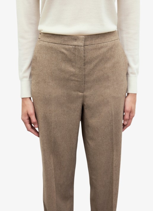 Gerard Darel Muna mid waist slim fit pantalon van flanel  - detail 3 zand