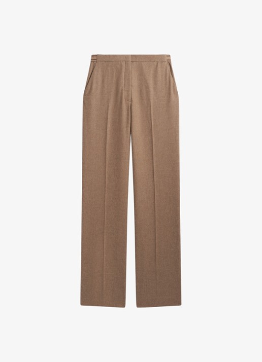 Gerard Darel Muna mid waist slim fit pantalon van flanel  - voorkant 4 zand