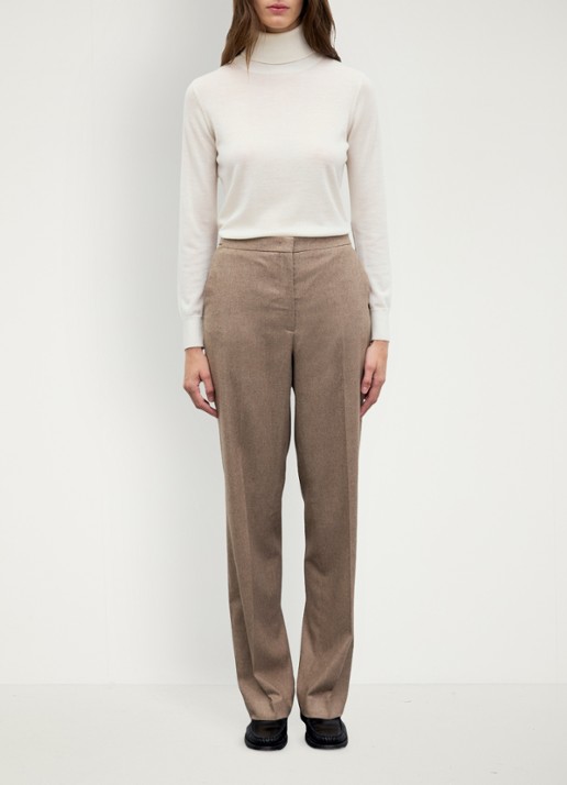 Gerard Darel Muna mid waist slim fit pantalon van flanel  - voorkant 5 zand