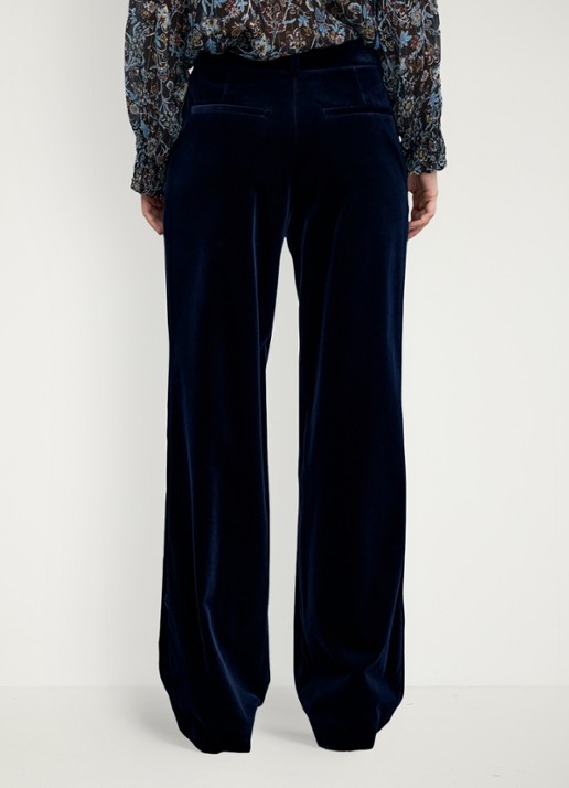 Gerard Darel Mya high waist wide leg pantalon van fluweel - achterkant 5 blauw