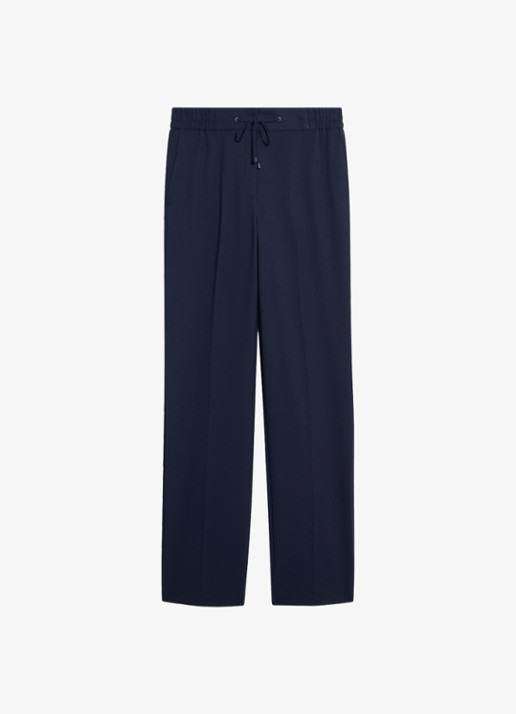 Gerard Darel Myra high waist straight leg pantalon met strikceintuur - voorkant 3 blauw