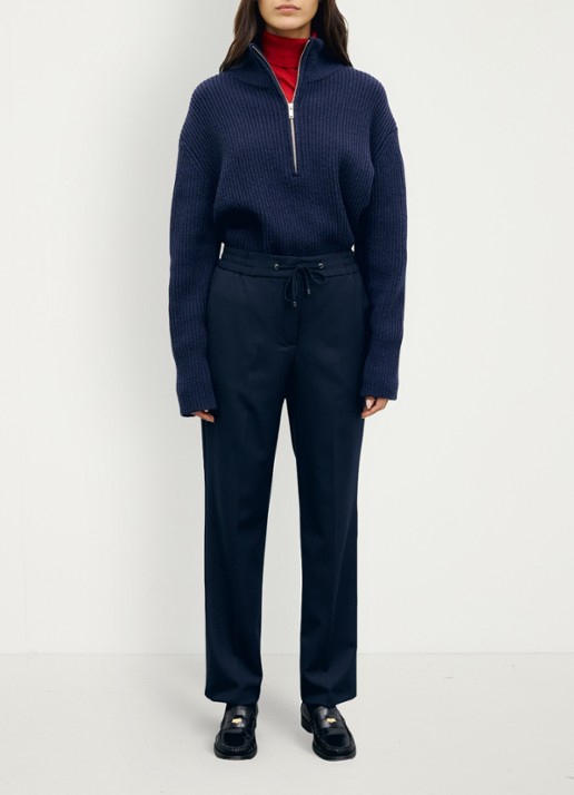 Gerard Darel Myra high waist straight leg pantalon met strikceintuur - voorkant 4 blauw