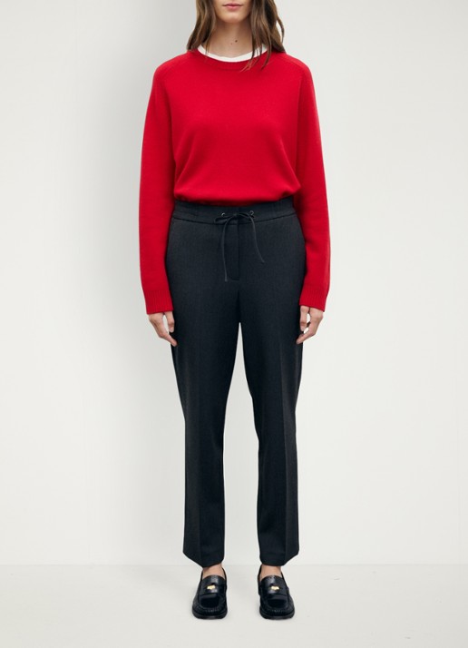 Gerard Darel Myra high waist straight leg pantalon met strikceintuur - voorkant 2 donkergrijs