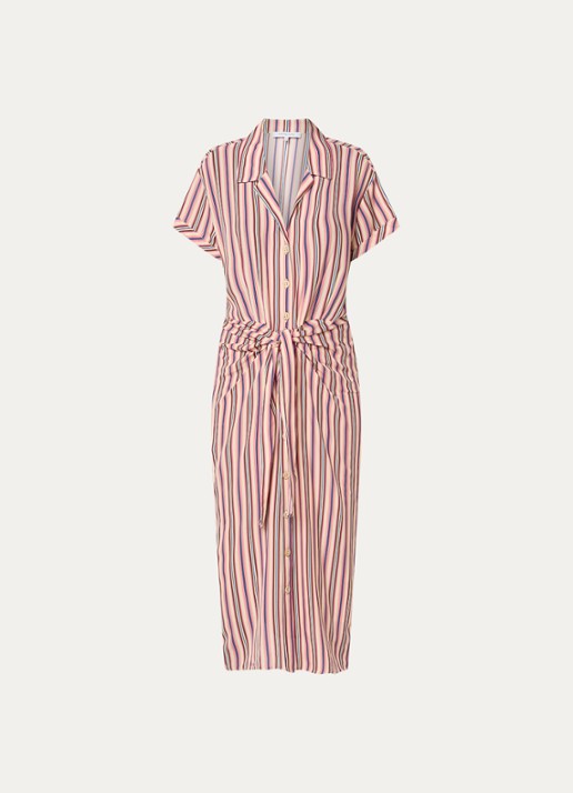 Gerard Darel Raena midi blousejurk met streepprint - voorkant 3 vanillegeel