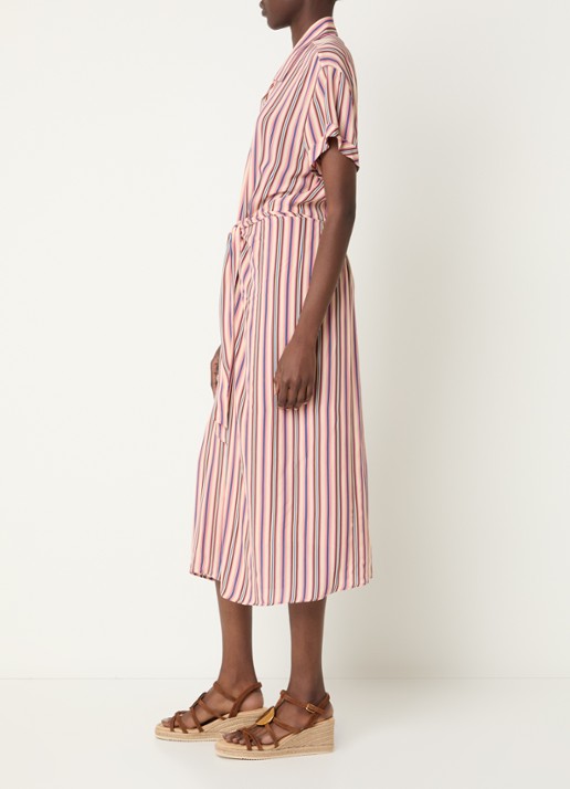 Gerard Darel Raena midi blousejurk met streepprint - voorkant 4 vanillegeel