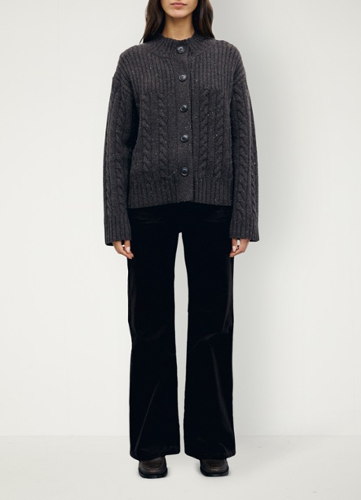 Gerard Darel Rafa kabelgebreid vest van merino wol - voorkant 4 bruin