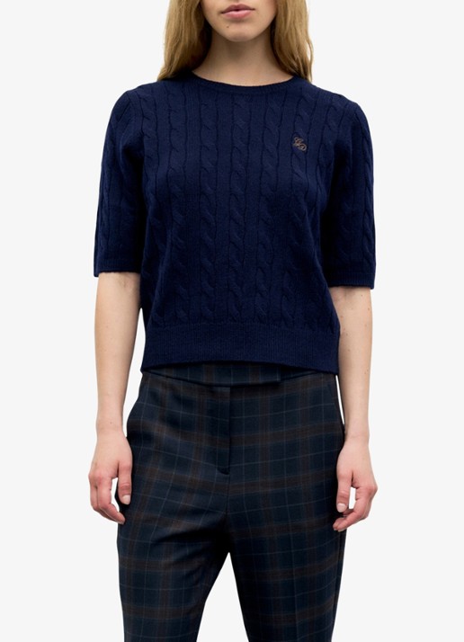 Gerard Darel Raisa kabelgebreide trui in kasjmierblend - detail 2 donkerblauw