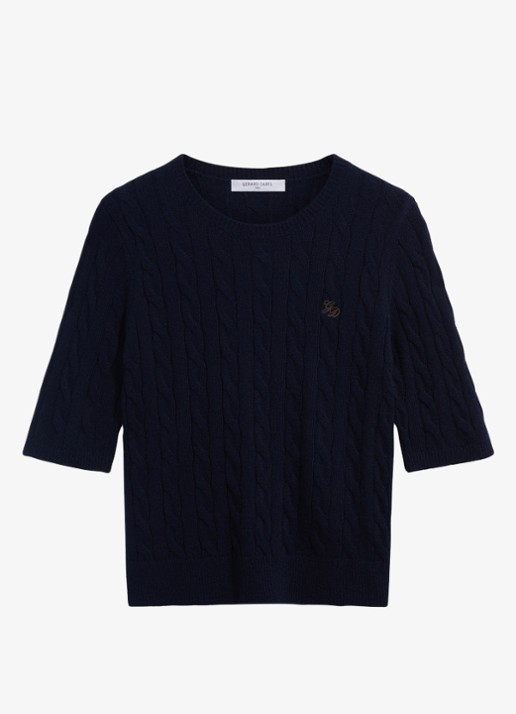Gerard Darel Raisa kabelgebreide trui in kasjmierblend - voorkant 4 donkerblauw