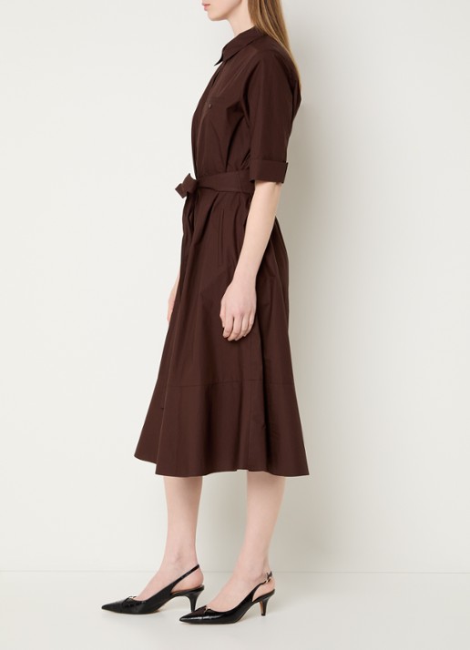 Gerard Darel Rana midi blousejurk met strikceintuur - voorkant 3 donkerbruin