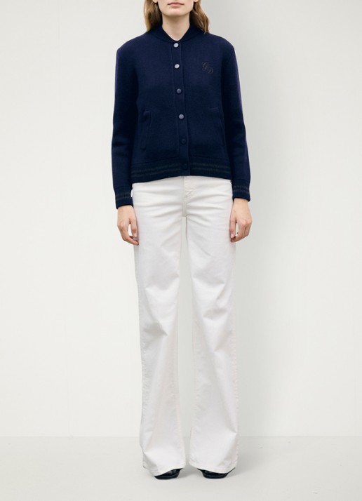 Gerard Darel Rea fijngebreid vest van wol met borduring - voorkant 4 blauw