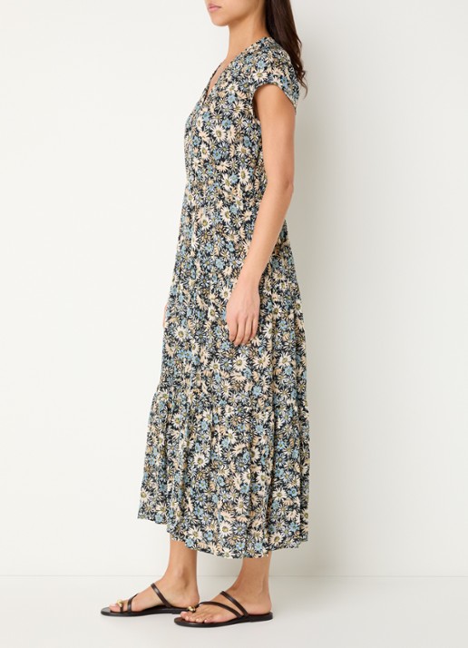 Gerard Darel Reina midi jurk met bloemenprint - voorkant 3 blauw