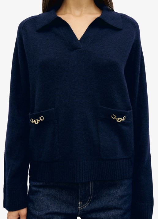 Gerard Darel Reni fijngebreide trui van merino wol - detail 4 blauw