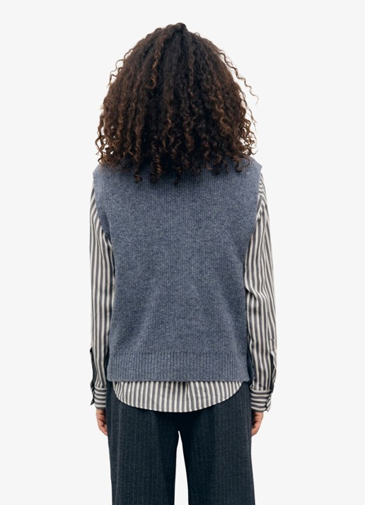 Gerard Darel Renia specer van wol met V-hals - achterkant 3 blauwgrijs