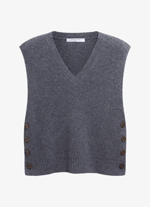 Gerard Darel Renia specer van wol met V-hals - voorkant 4 blauwgrijs