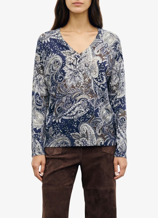 Gerard Darel Rhea fijngebreide trui van wol met V-hals - detail 2 donkerblauw