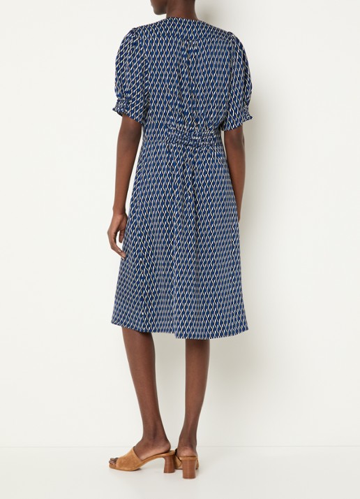 Gerard Darel Rihanne midi blousejurk met grafische print - achterkant 3 blauw