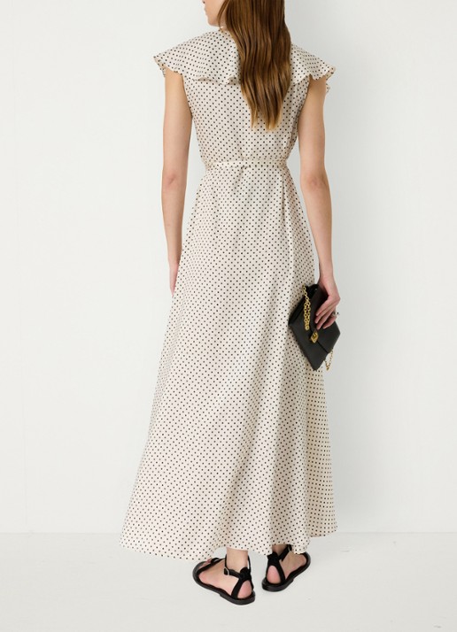 Gerard Darel Rika maxi wikkeljurk met stippenprint  - achterkant 3 creme