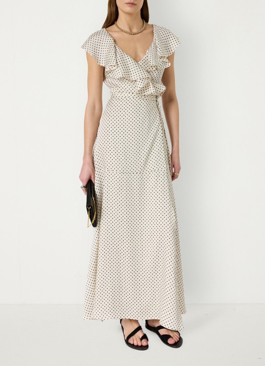 Gerard Darel Rika maxi wikkeljurk met stippenprint  - detail 5 creme