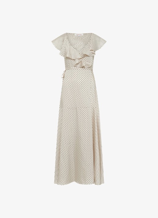 Gerard Darel Rika maxi wikkeljurk met stippenprint  - voorkant creme