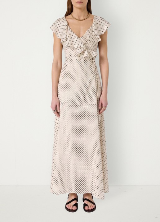 Gerard Darel Rika maxi wikkeljurk met stippenprint  - voorkant 2 creme