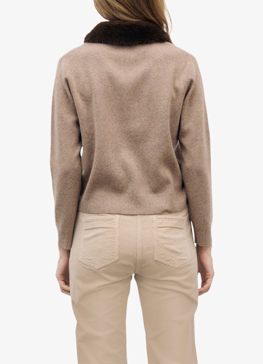 Gerard Darel Rila vest van wol met afneembare kraag - achterkant 3 zand