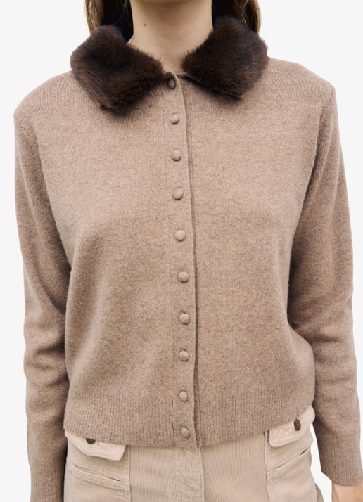 Gerard Darel Rila vest van wol met afneembare kraag - detail 5 zand