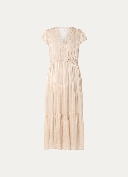Gerard Darel Rionna midi A-lijn tuniekjurk met streepprint en lurex - voorkant beige