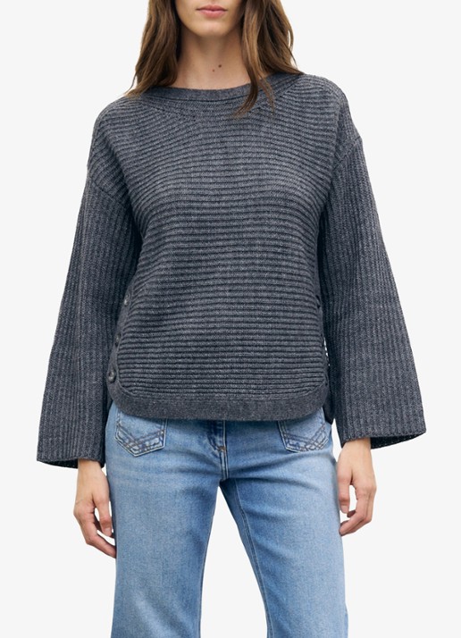 Gerard Darel Riva grofgebreide trui in wolblend met boothals - detail 2 blauwgrijs